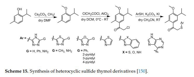 Synthesis of heterocyclic sulfide thymol derivatives